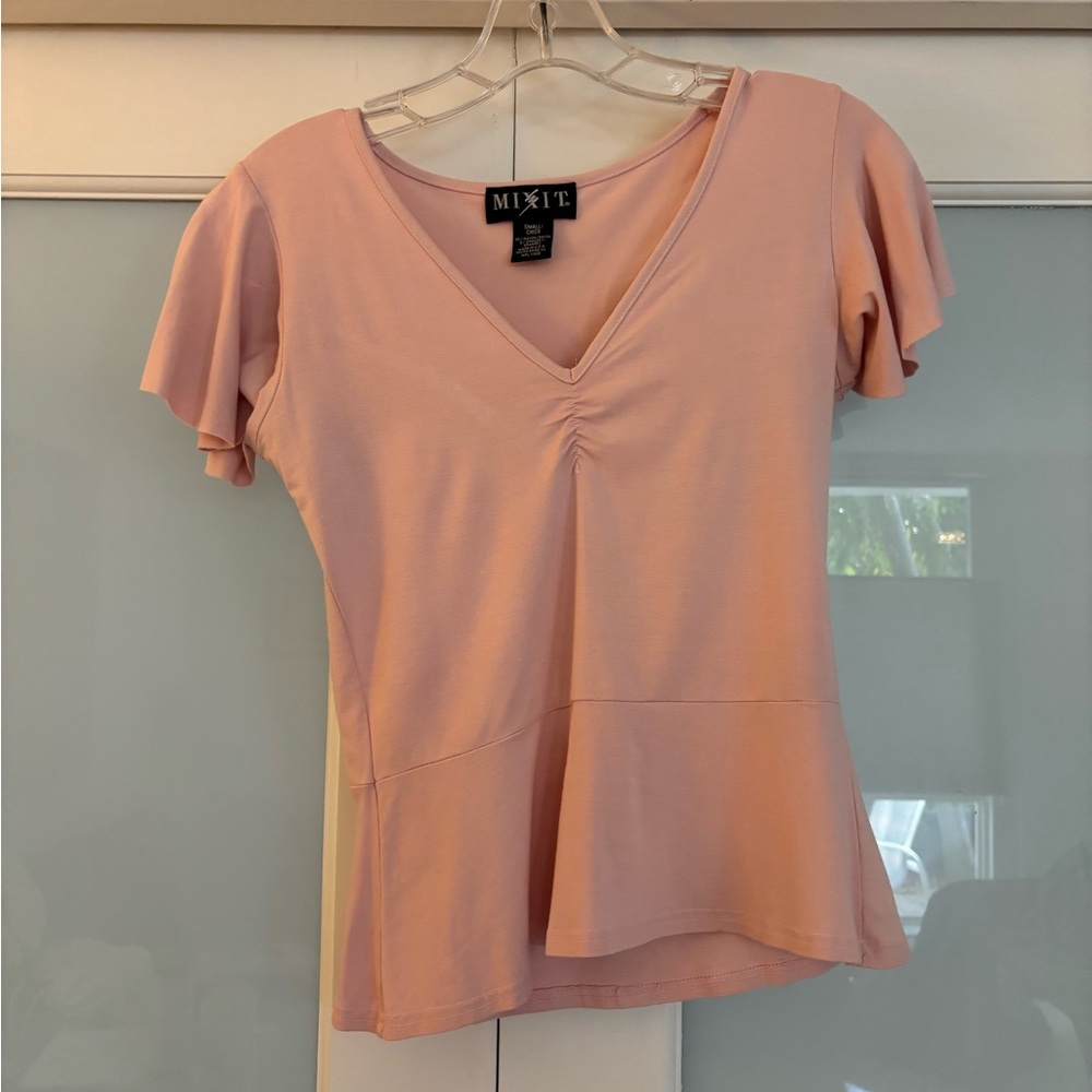 Mixit Blush Short Sleeve V-Neck Top